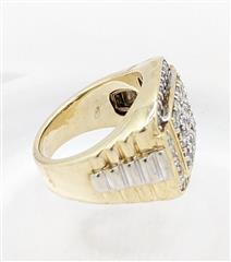 10K Yellow Gold 13.1g Mens Diamond Cluster Door Knocker Tierd Ribbed Ring Size-9